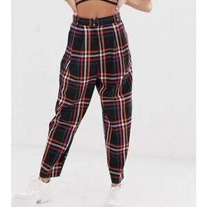 ASOS plaid tapered trousers high rise fall winter check pants size 4 preppy